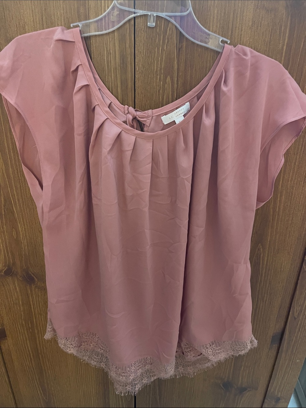 LC Lauren Conrad Dusty Rose Lace-Trim Cap Sleeve Blouse